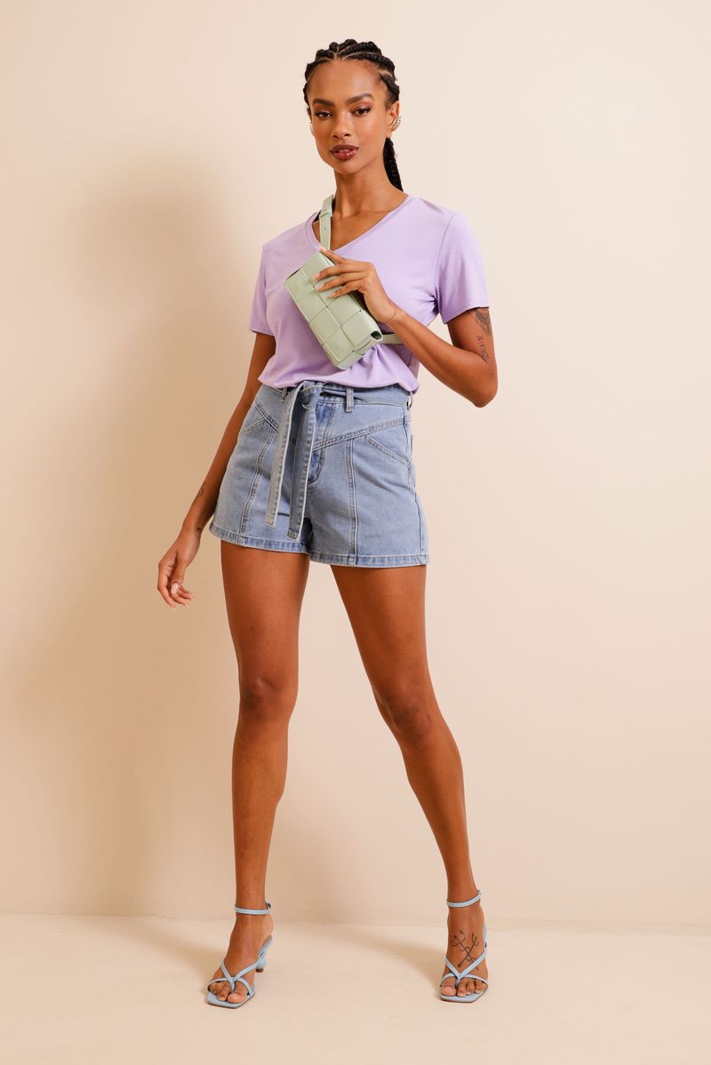Camiseta Basic Decote V LILAS P