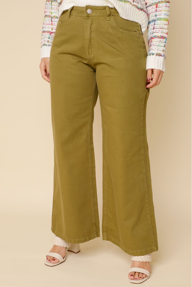 Calça Sarja Cintura Alta Wide Leg VERDE  46