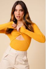 Blusa Tricot Amarração Decote Manga Longa  AMARELO G