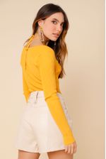 Blusa Tricot Amarração Decote Manga Longa  AMARELO G