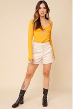Blusa Tricot Amarração Decote Manga Longa  AMARELO G