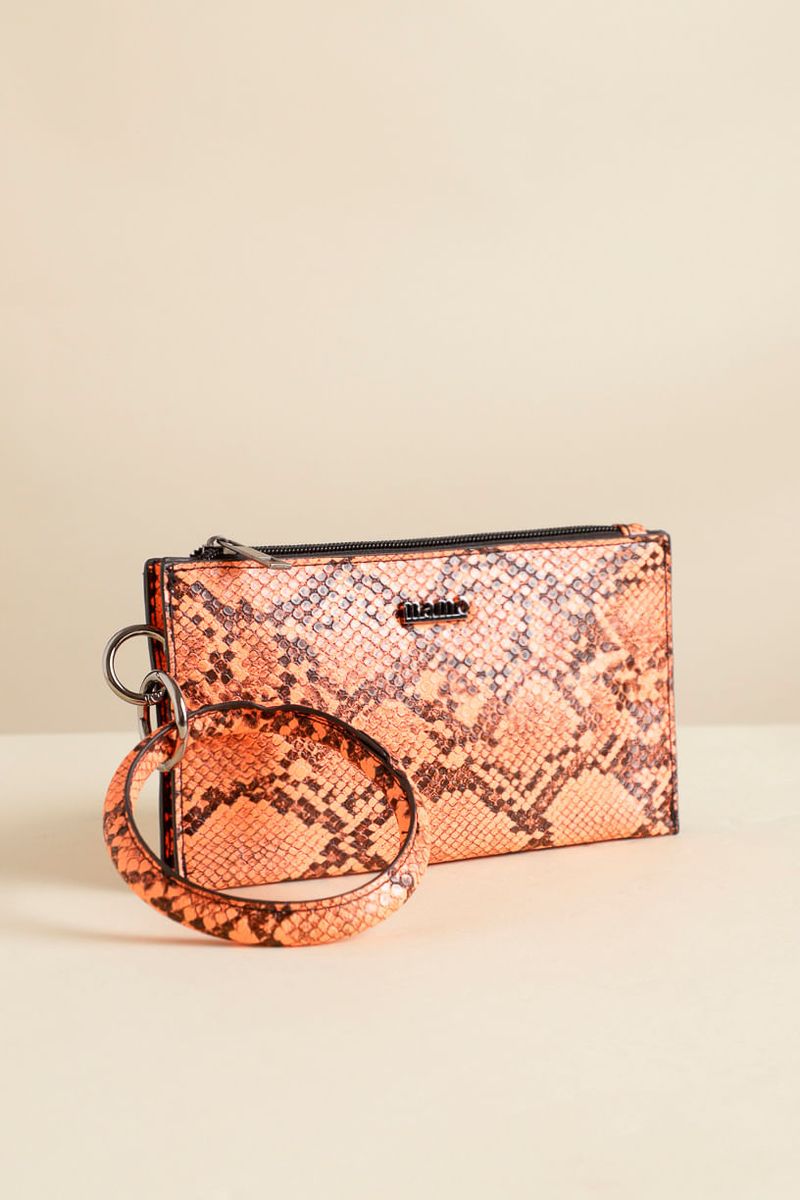 carteira-pulseira-python-neon-frente-lateral-laranja