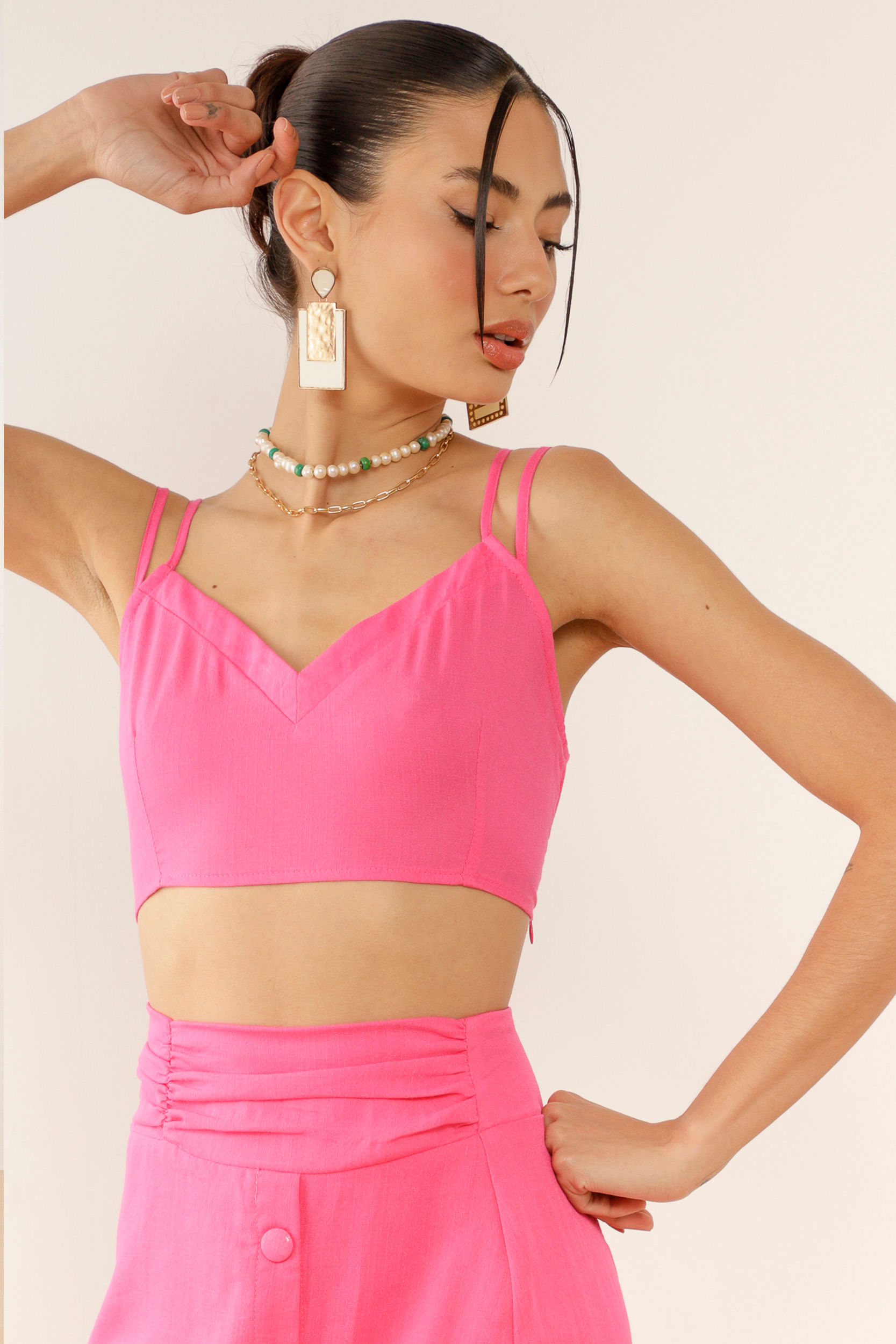 Top Cropped Linho Rosa - Mamô