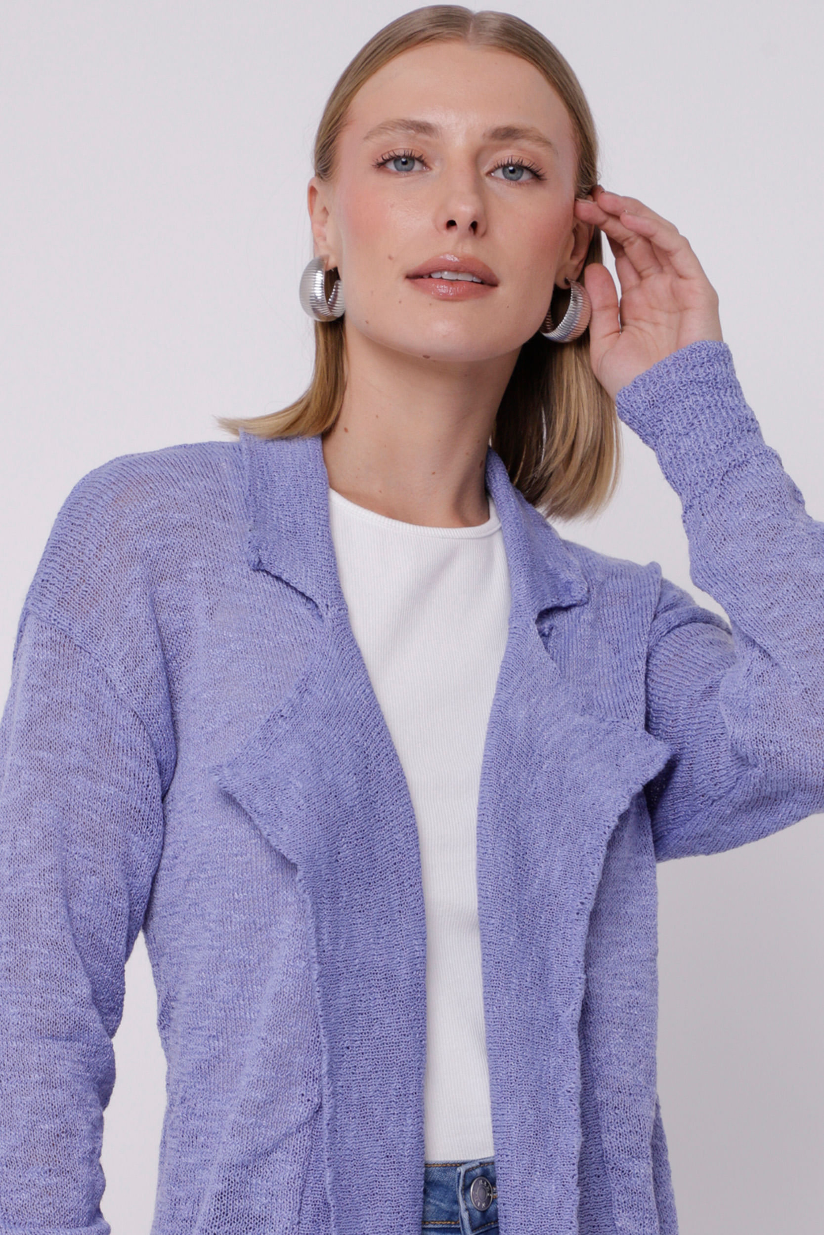 Cardigan Alongado Tricot Flamê Lilas - Mamô
