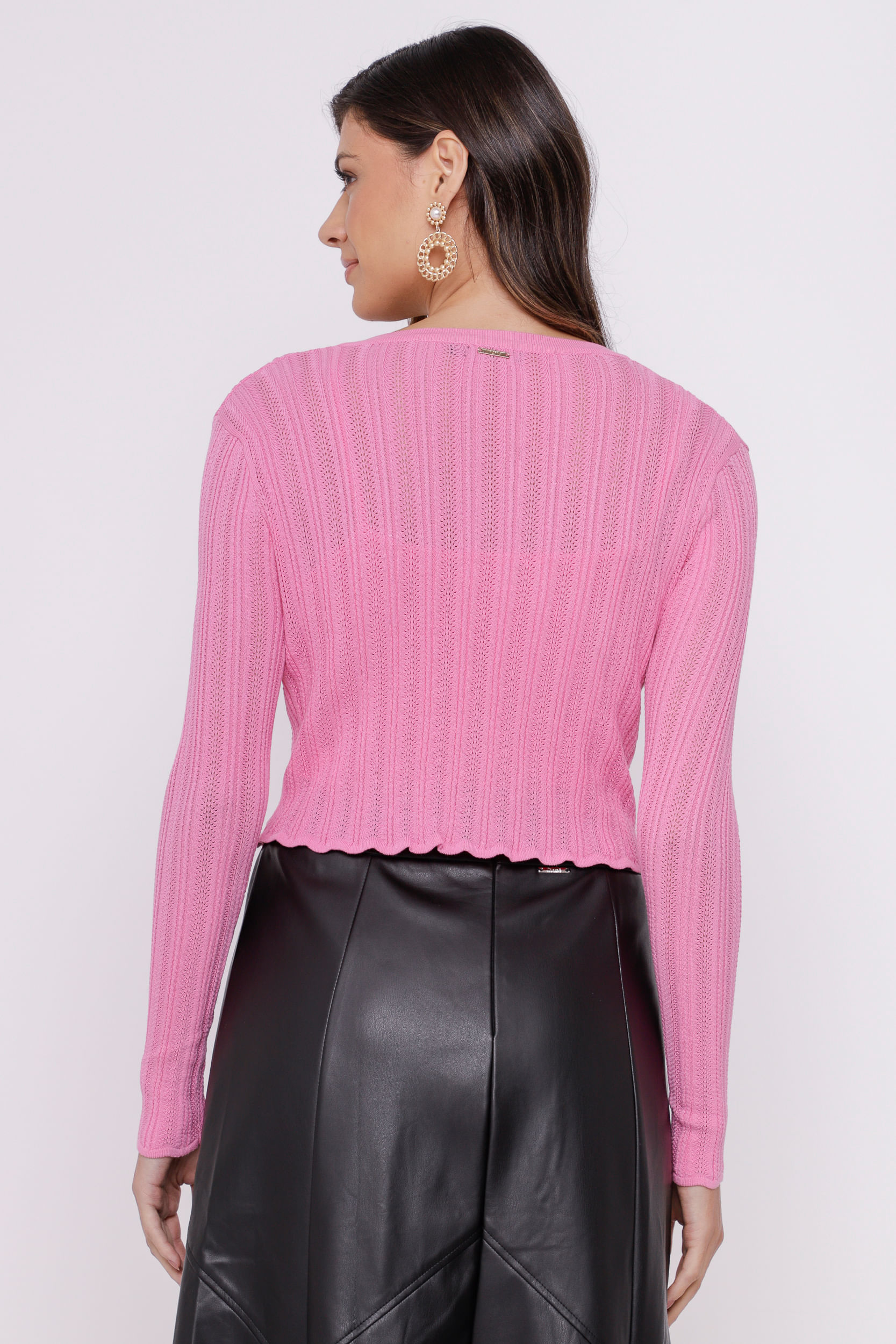 Twin Set Tricot Trama Rendada Rosa - Mamô