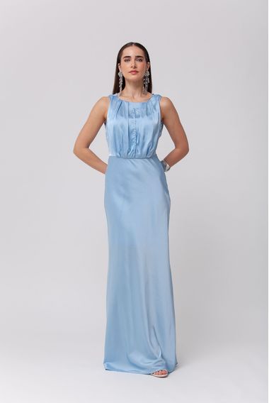 Vestido Longo Festa Acetinado Degage	 AZUL