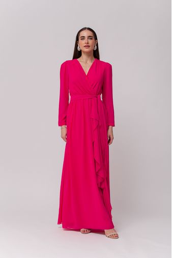 Vestido Festa Manga Longa Babados PINK