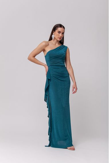Vestido Longo Festa com Babados Laterais AZUL