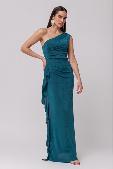 Vestido Longo Festa com Babados Laterais AZUL