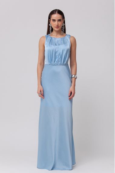 Vestido Longo Festa Acetinado Degage	 AZUL