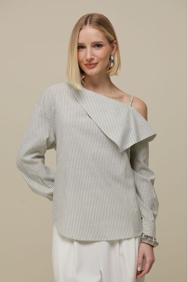 Blusa Assimétrica Listras Manga Longa CINZA