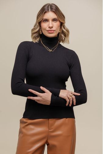 Blusa Cacharrel Manga Longa PRETO