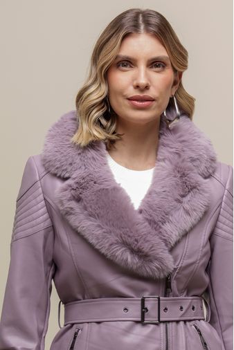 Jaqueta PU Gola Com Pelo  LILAS