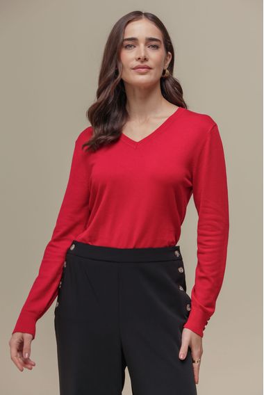 Blusa Tricô Decote V  VERMELHO
