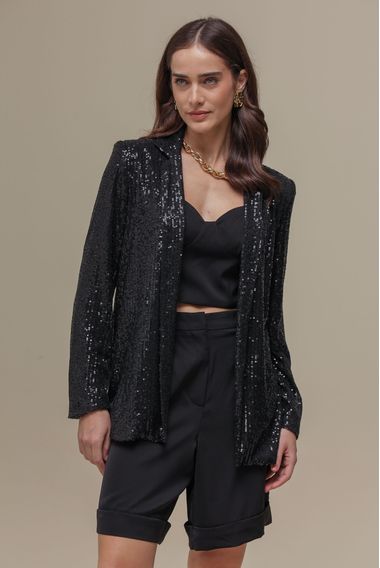 Blazer Alongado Paetê  PRETO
