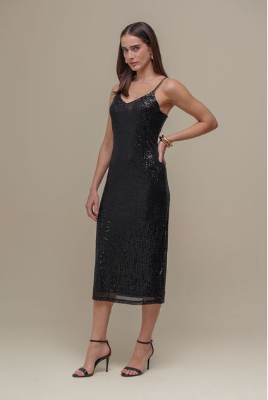 Vestido Midi Paetê  PRETO