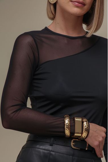 Blusa Manga Longa Tule PRETO