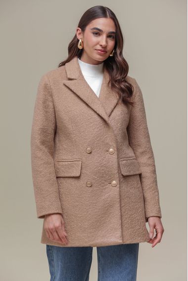 Blazer Alongado Lapelas e Bolso BEGE