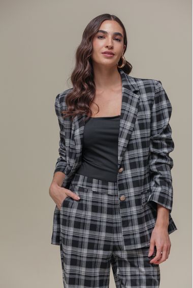 Blazer Xadrez Alongado com Forro Acetinado PRETO