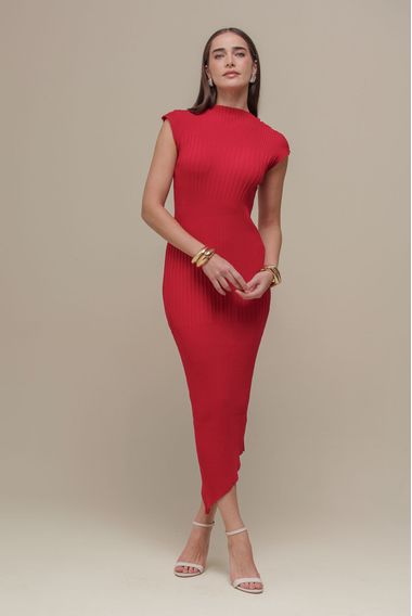 Vestido Longuete Tricô Raglan  VERMELHO