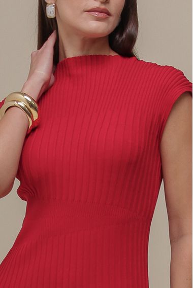 Vestido Longuete Tricô Raglan  VERMELHO
