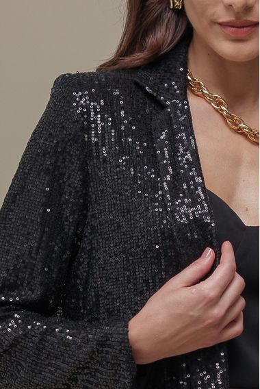 Blazer Alongado Paetê  PRETO