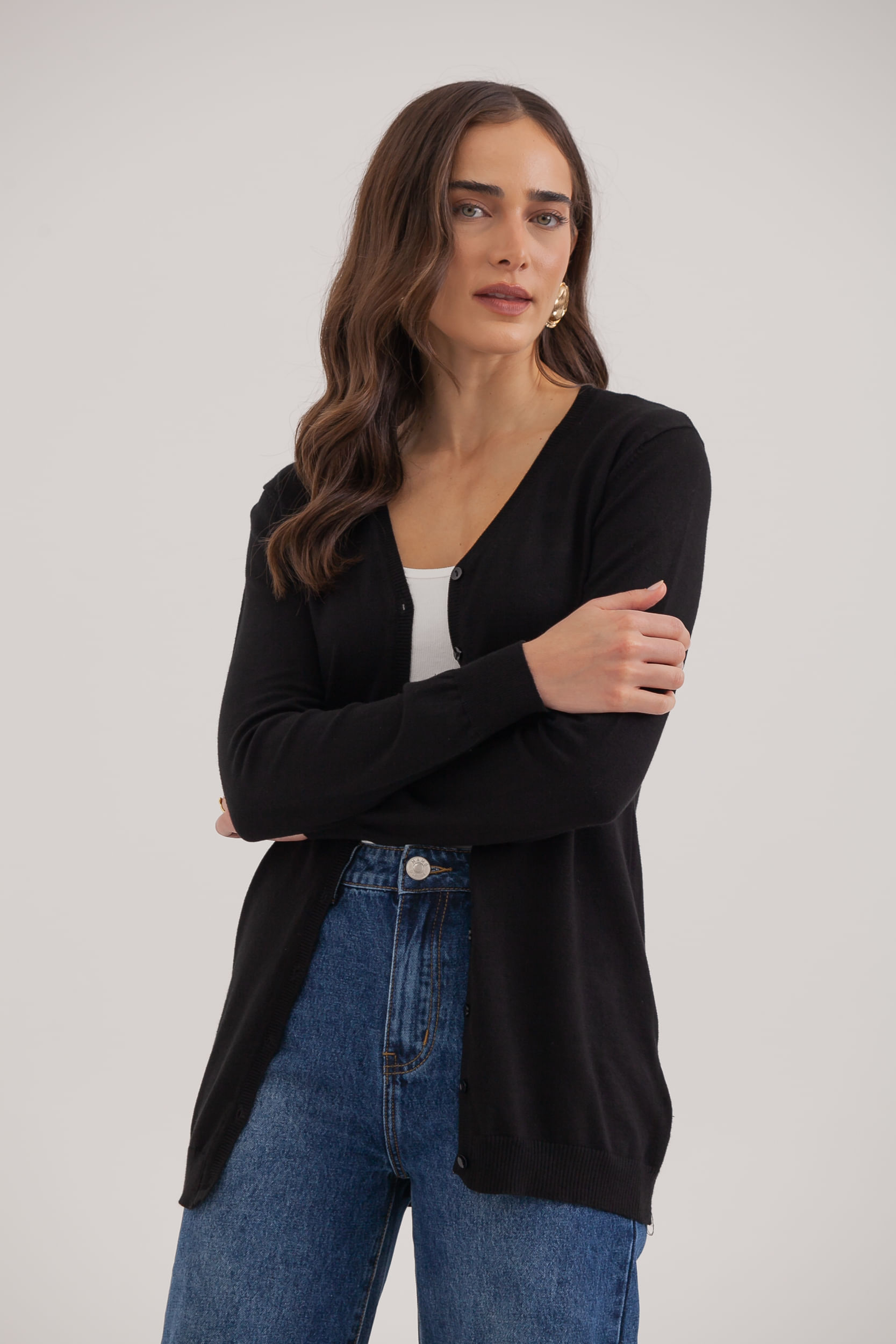 Cardigan Tricô Decote V Preto - Mamô