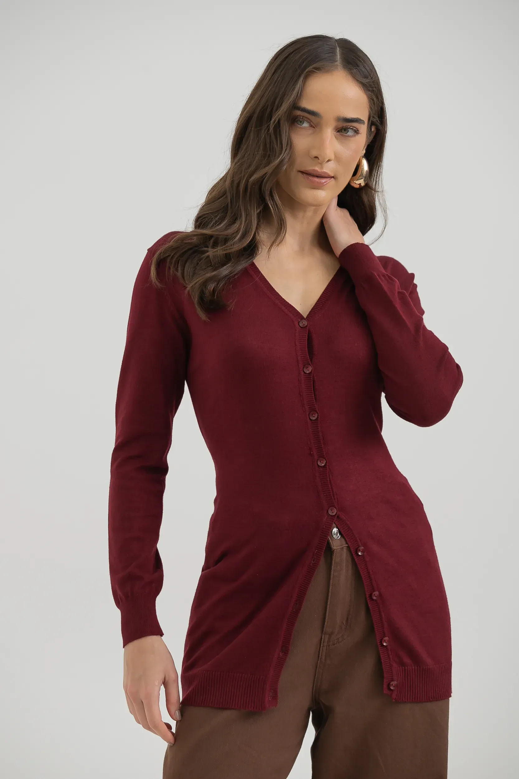 トップス Diante SHIRTS LAYERED CARDIGAN TOPS Cardigan Tricô Decote V Vinho - Mamô